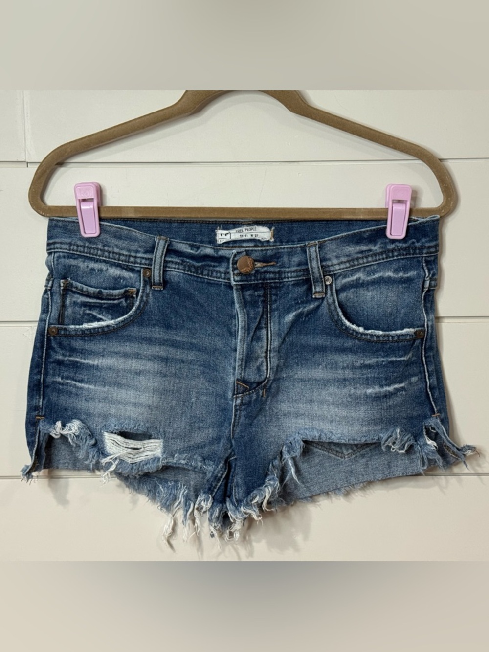 Free People Blue Distressed Cutoff Denim Shorts Size 27